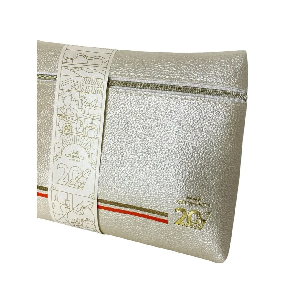 Etihad 20th Anniversary Amenity Kit Toiletry Bag ESPA Business Class Gold Ivory
